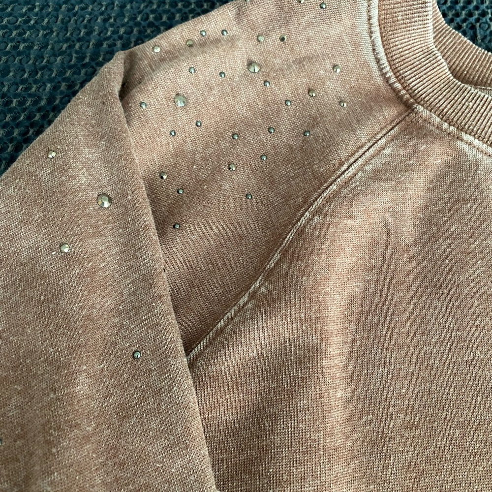Maurices Mauve Distressed Sweatshirt with Rhinestone Accents